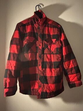 George Red and Black Buffalo Plaid Quilted Shirt Jacket